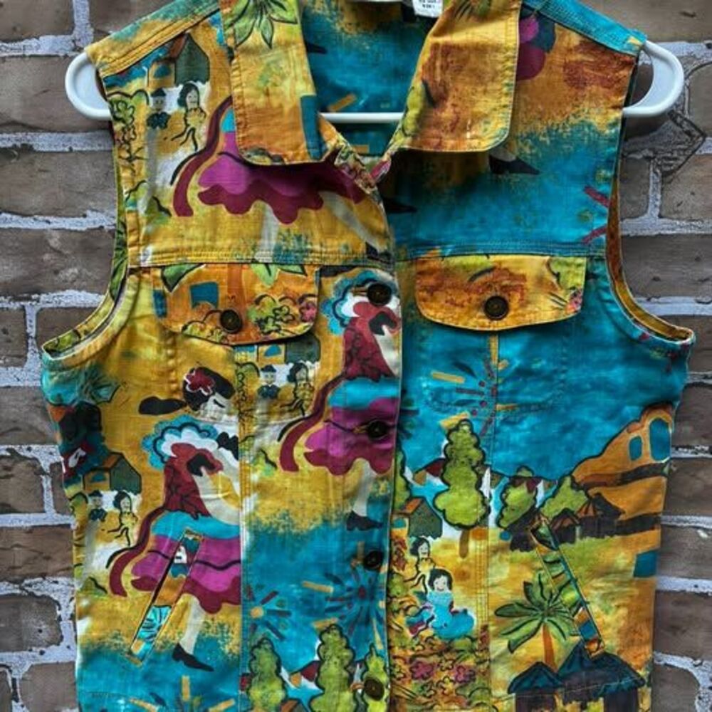 Chico's Fiesta Print Linen Blend Vest Size 1